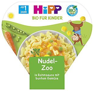 Hipp Bio für Kinder Nudel-Zoo in Rahmsauce mit buntem Gemüse