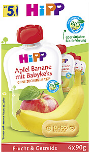 HiPP Quetschbeutel Apfel-Banane & Babykeks 4. Monat 4er-Packung