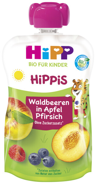 Hipp Hippis Waldbeeren in Apfel-Pfirsich