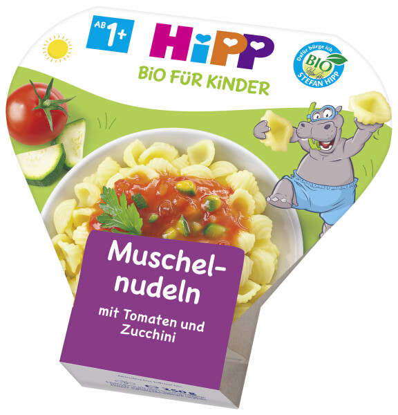 Hipp Bio für Kinder Muschelnudeln mit Tomaten und Zucchini