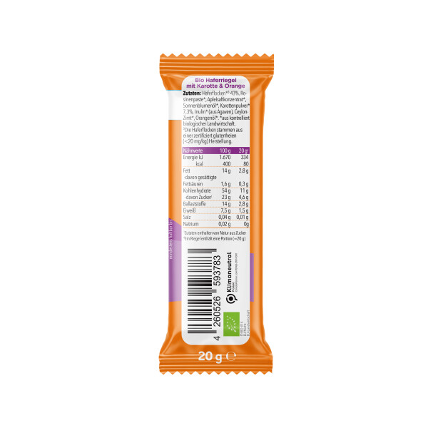 Pumpkin Organics Bio Haferriegel mit Karotte & Orange